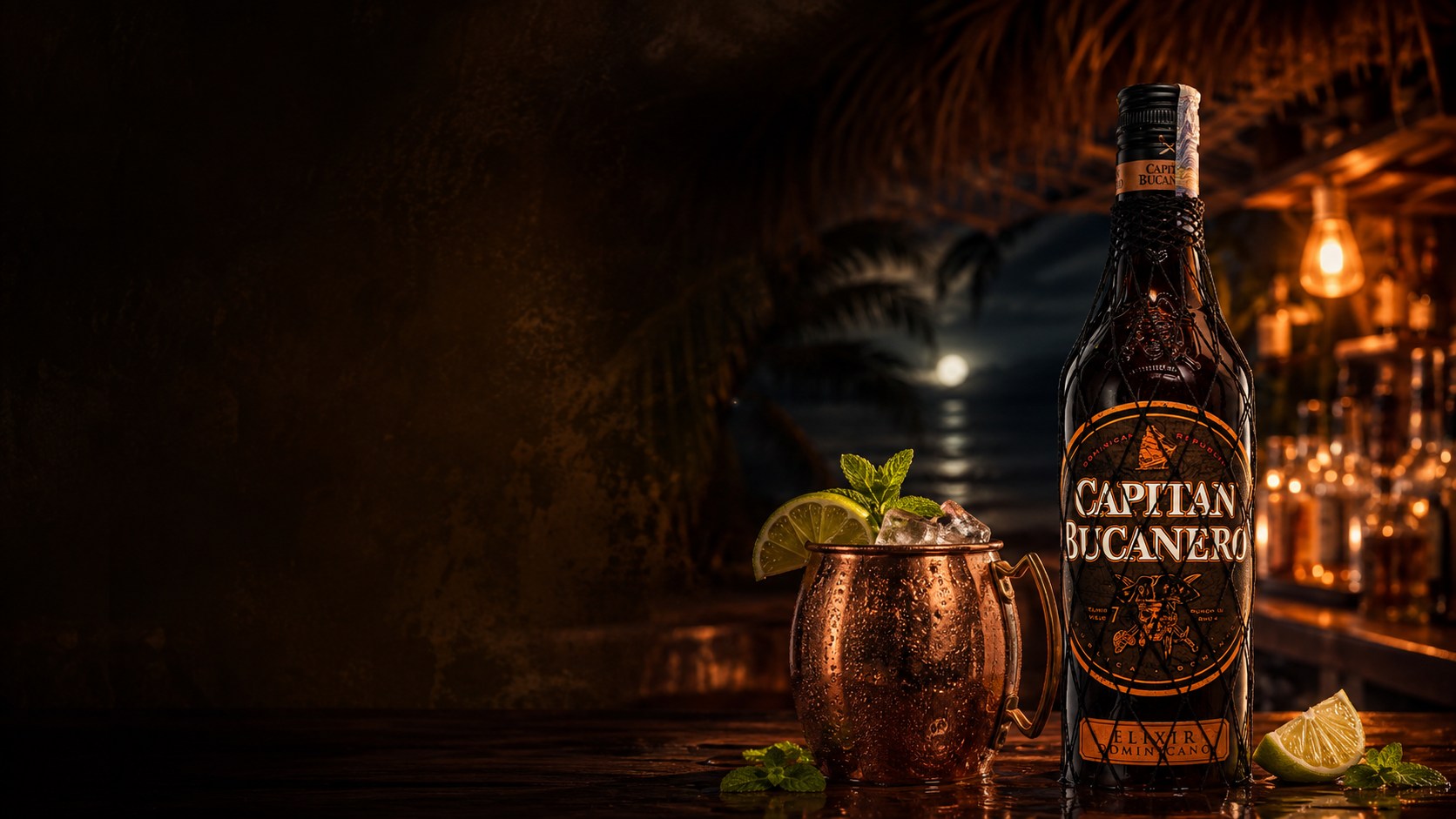 Capitan Bucanero Elixír 7 Años s Dominican Mule v pirátském baru